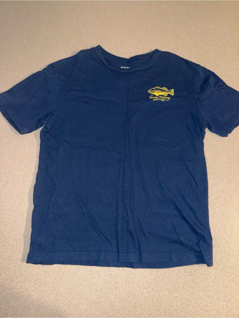 Old Navy Boys size large 10-12 navy blue yellow fish short sleeve T-shirt